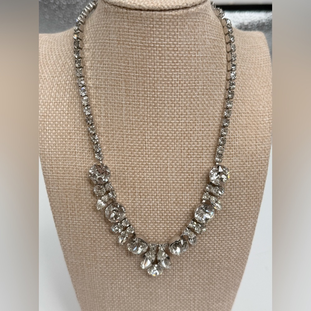 Weiss 1950s Art Deco Statement Necklace Crystal Rhinestone Art Nouveau Choker